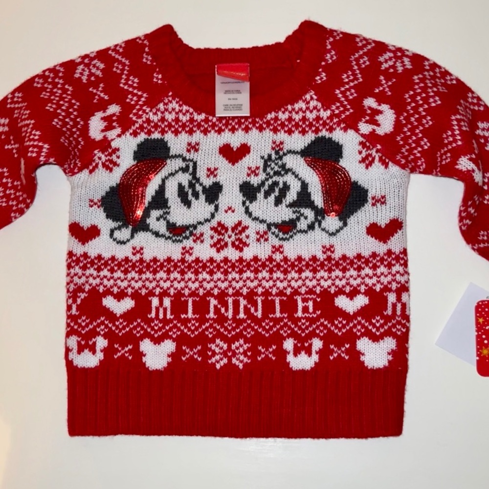NWT Disney Minnie Mickey Fair Isle Holiday Pullover Sweater Sz 12 Month